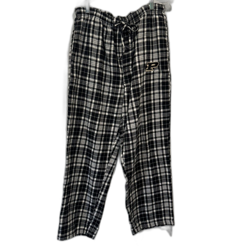 Purdue Boilermakers Pajama Pants Plaid Flannel Lounge Black White Men's sz Large